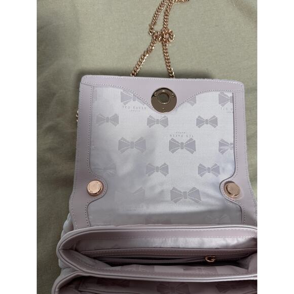 Ted Baker London Crossbody Bag Womens Small Pink Velvet Quilted Bow Rose Gold - Picture 5 of 11